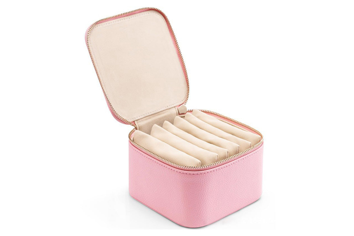Travel Jewelry Case Small Jewelry Box with 6 Transparent Zipper Pockets-Pink