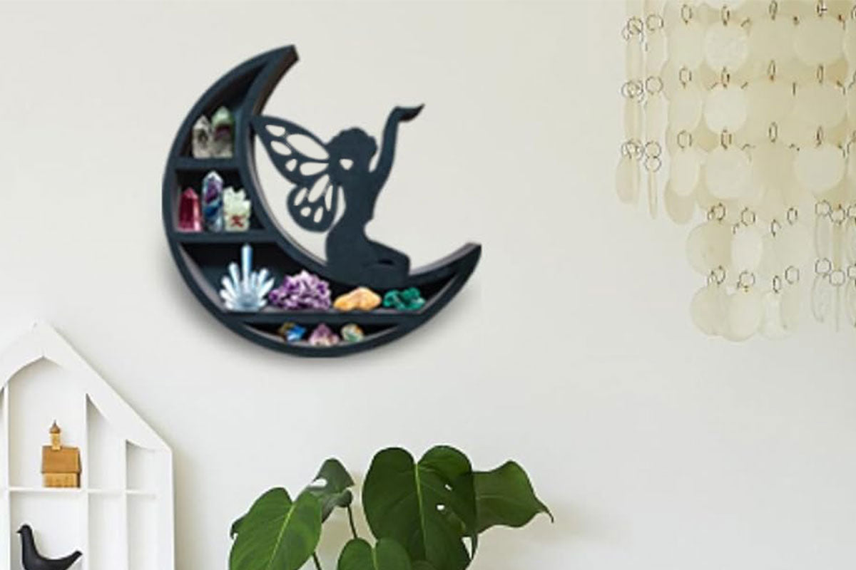 Wooden Shelf Halloween Crystal Display Shelf Decor-Fairy