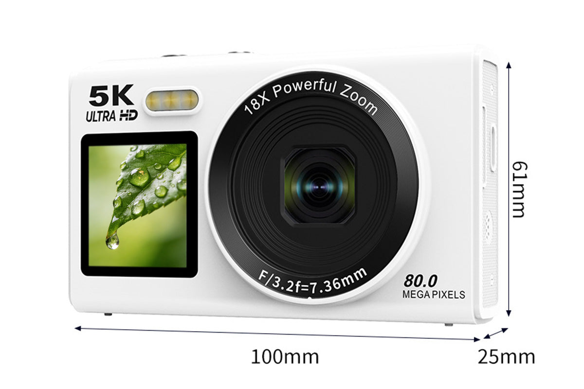 Dual Screen Digital Camera Point and Shoot Selfie Camera with Fill Light-White