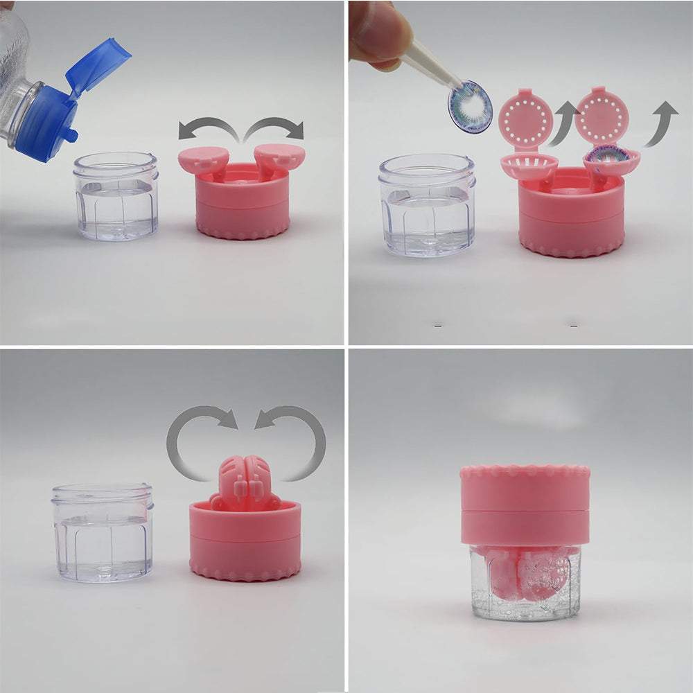Contact Lens Case and Washer Set Travel Size Contact Lenses Cleaning Storage Tool Kit Pink