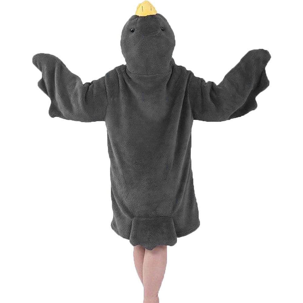 Oversized Cartoon Goose Hoodied Blanket Fleece Onesie - Grey