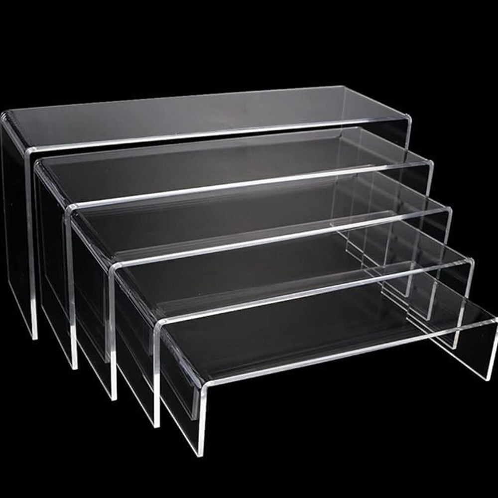 5 Pieces Set Clear Acrylic Display Risers Stand Shelf Showcase for Jewelry Candy Dessert Cake