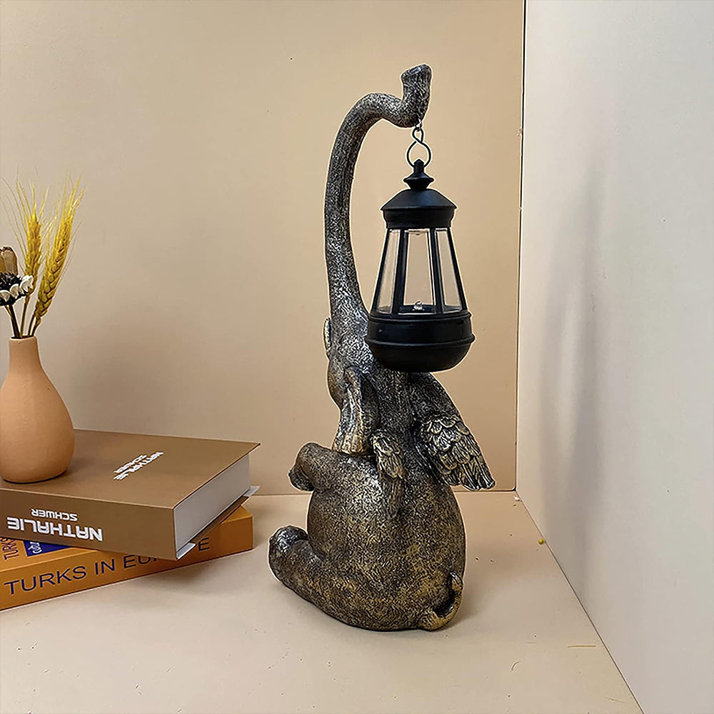 Solar Powered Elephant Statue Lamp Garden LED Lights -Brown