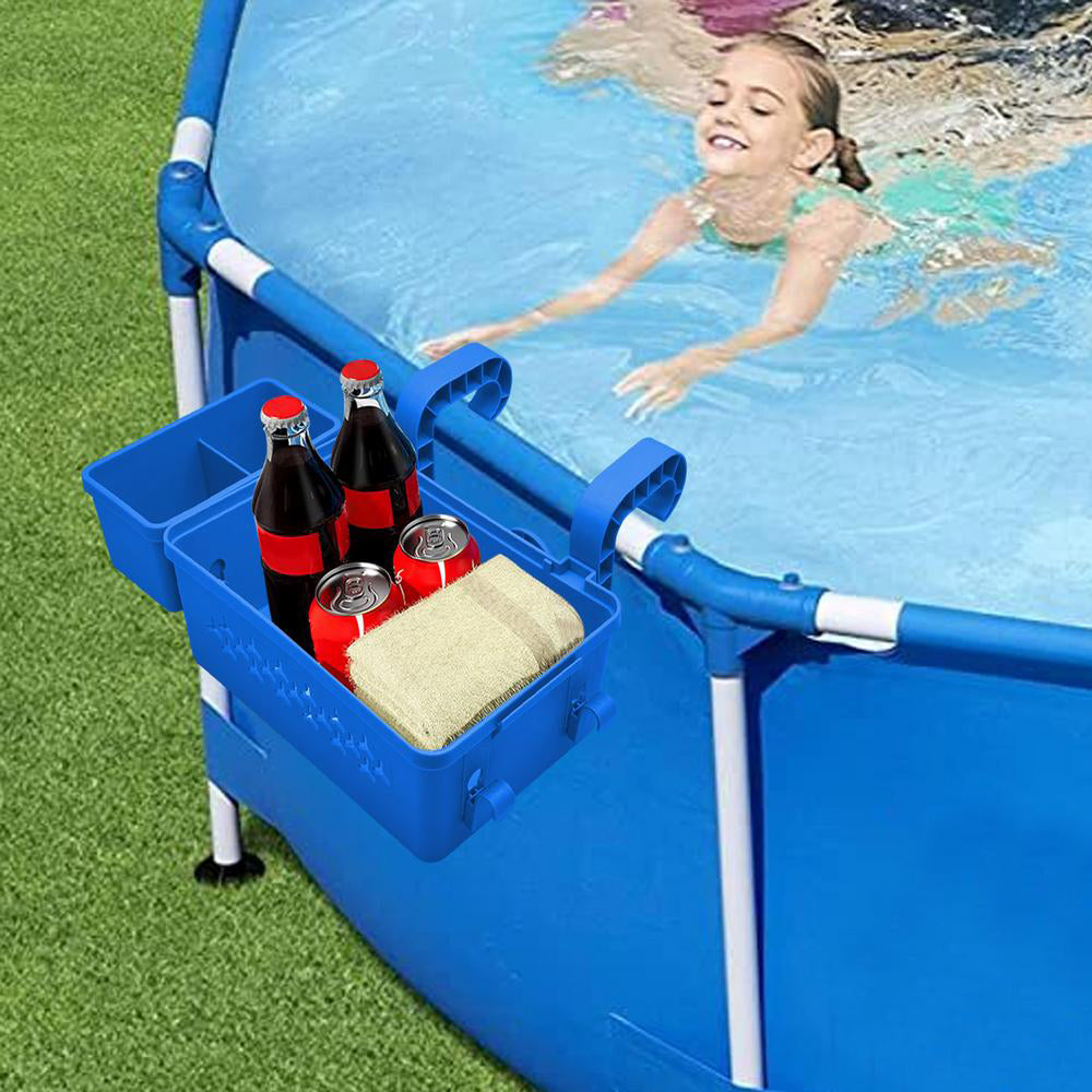 Hanging Poolside Storage Baskets with Cup Holders Above Ground Pool Accessories Blue