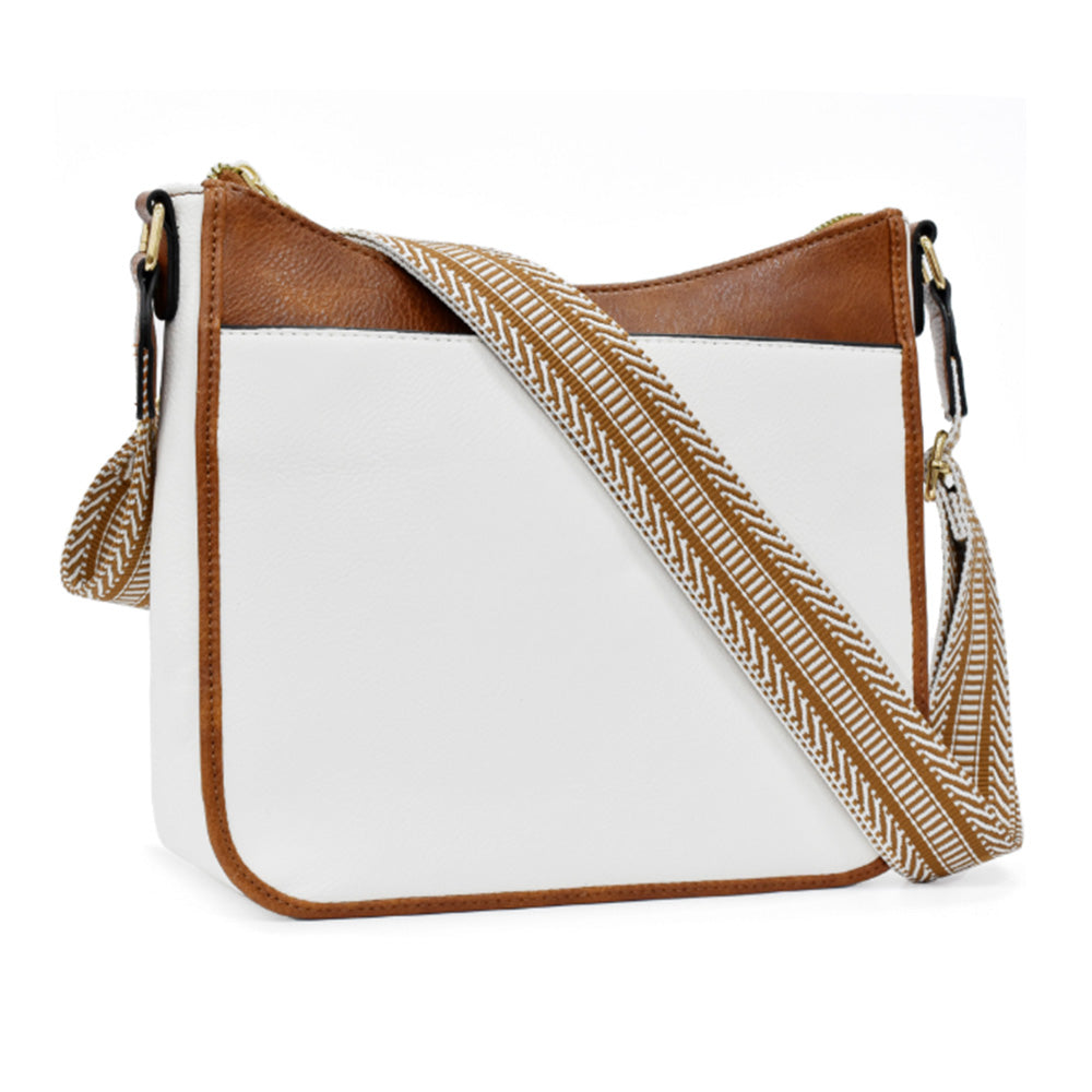 PU Leather Crossbody Bag for Women Sling Shoulder Bag with Wide Adjustable Strap White