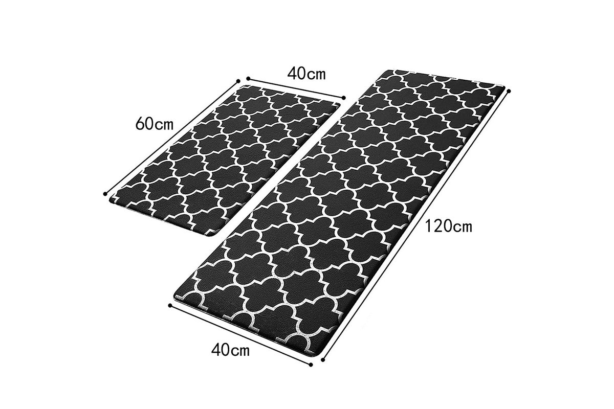 2 PCS Entryway Rug Door Mats Non-Slip Rubber Backing For Kitchen-Black