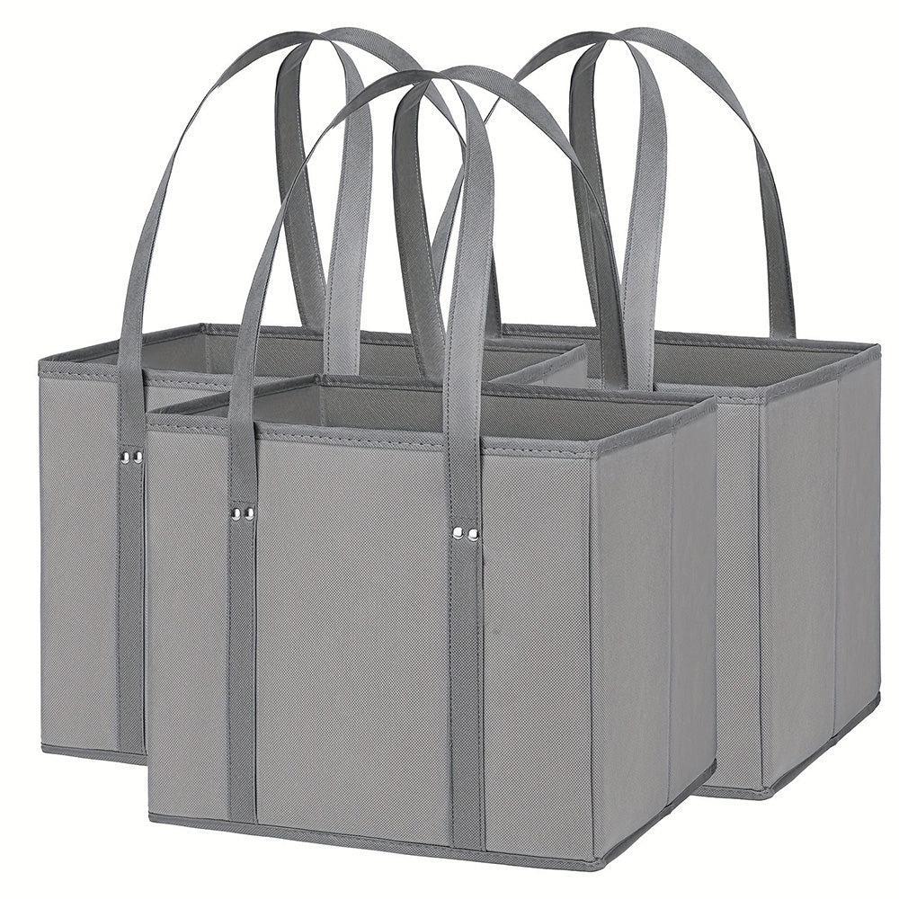3Pcs Reusable Grocery Bag Non-Woven Shopping Tote Bag with Handles Gray