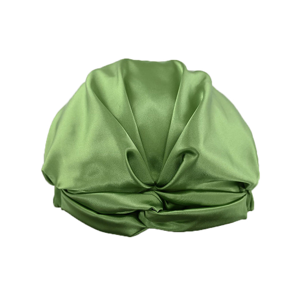 Simulated Silk Standard Pillow Case with Sleeping Bonnet Hair Scrunchy for Hair and Skin Protection Green
