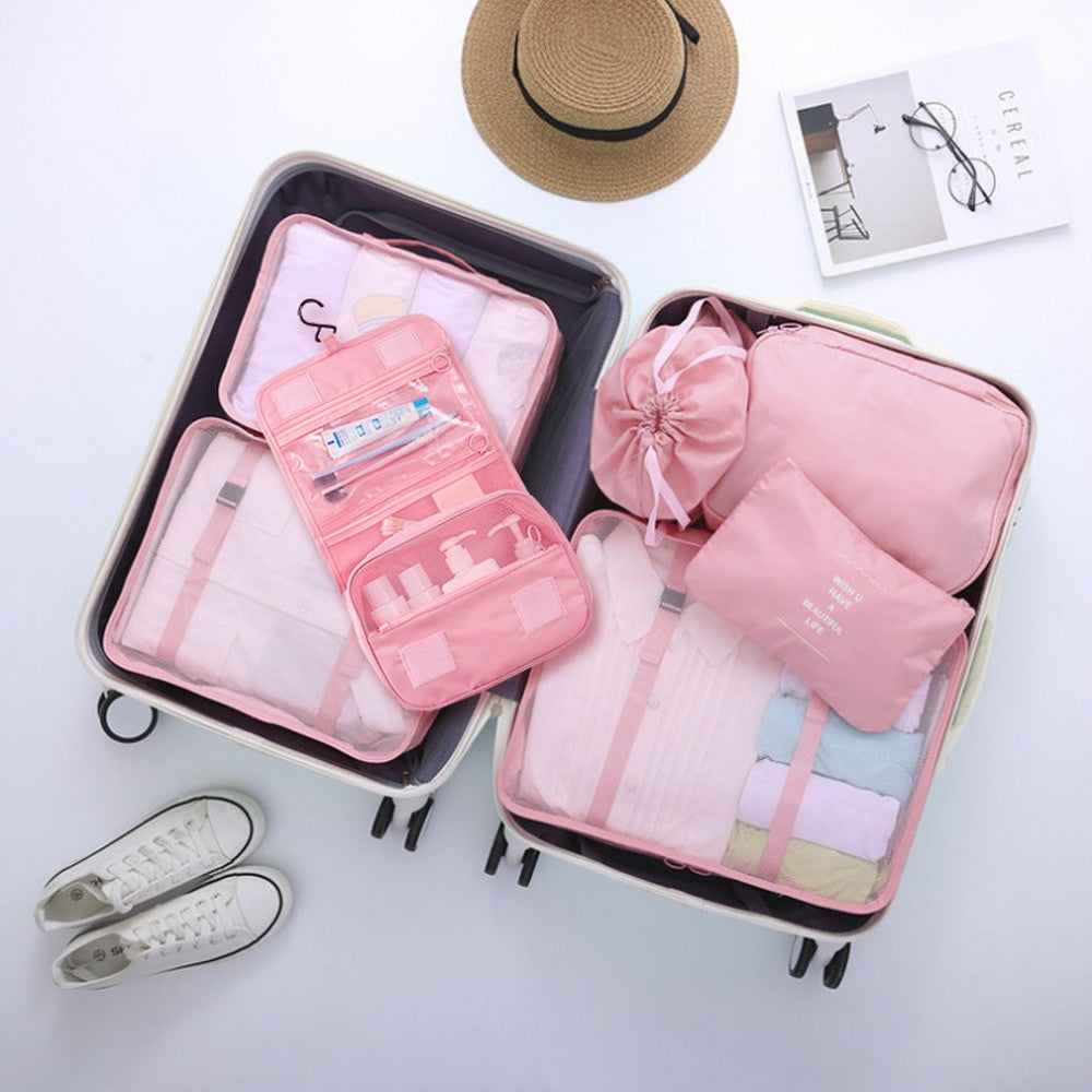 7 Pcs Set Travel Packing Organizers for Space Saving Packing Cubes Luggage Organizers Travel Accessories Pink