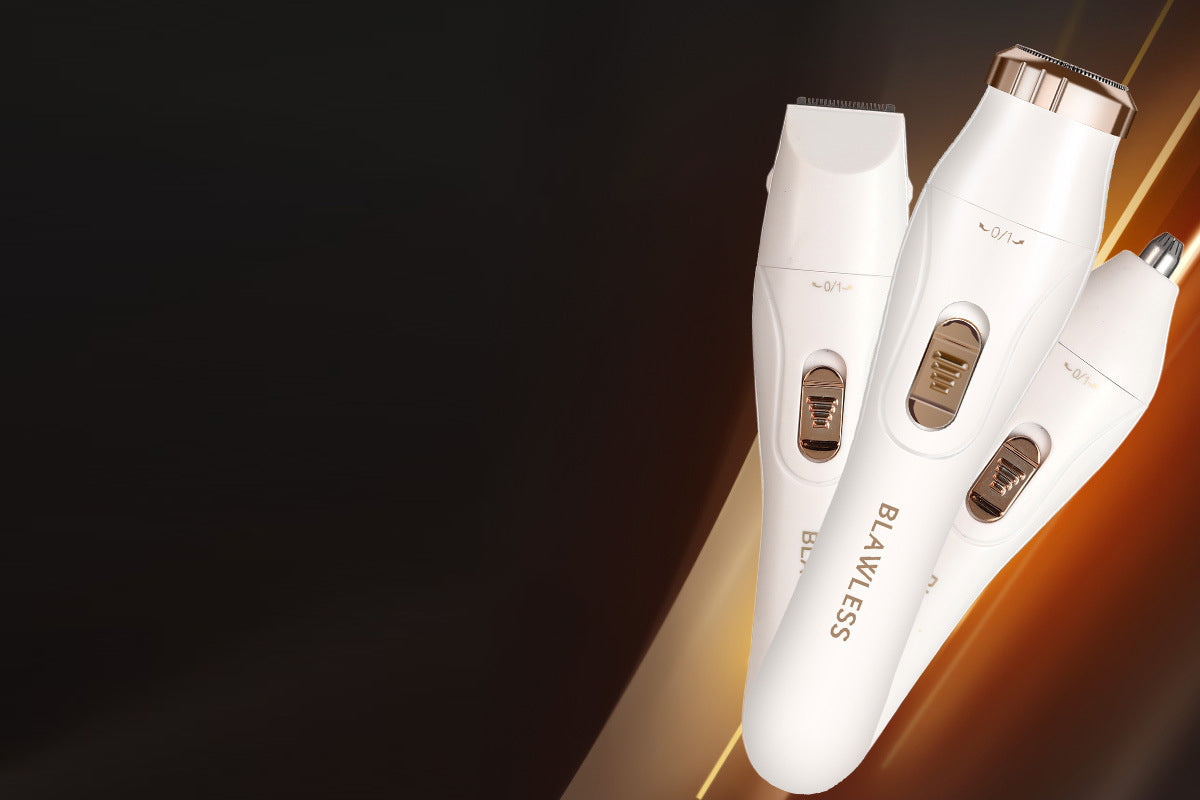 3-in-1 Bikini Electric Trimmer Painless Body Shaver Cordless Facial Hair Remover -White