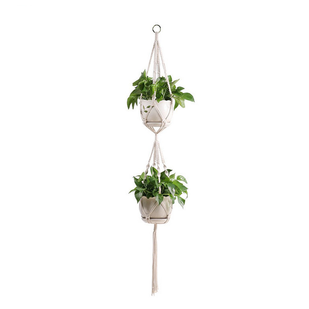 Plant Hanger Indoor Jute Hanging Planter Basket With Beads Decorative Flower Pot Holder-Style 9