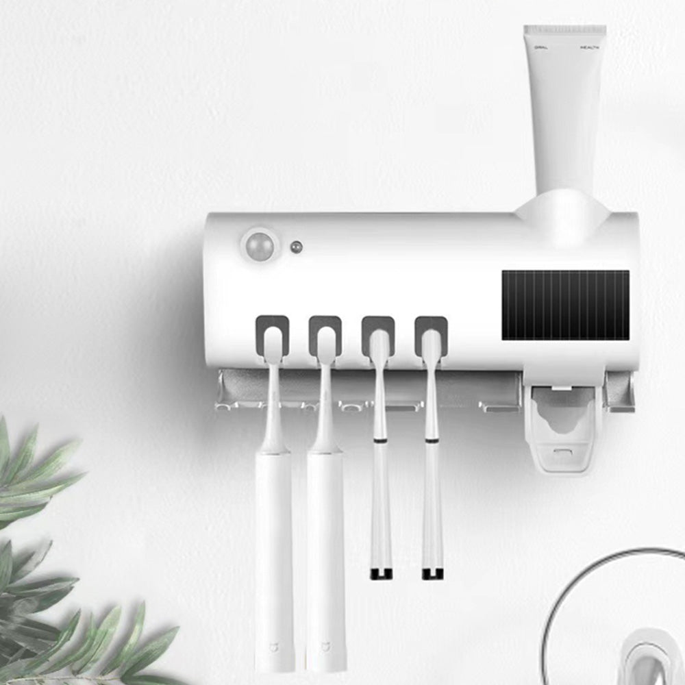 Solar Powered Automatic Toothpaste Dispenser Toothbrush Holder with UV Steriliser Squeezers