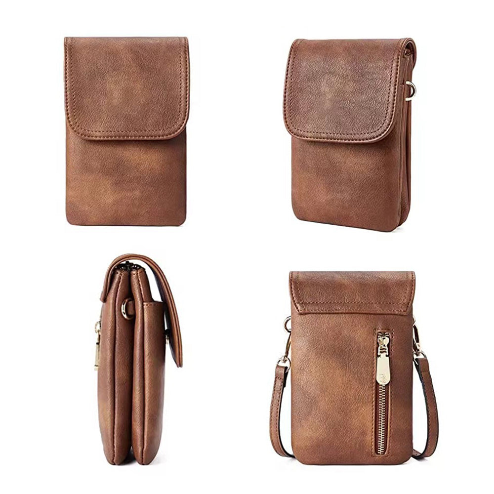 Trendy Crossbody Bags for Women PU Leather Triple Compartment Sling Purse for Cell Phone Brown