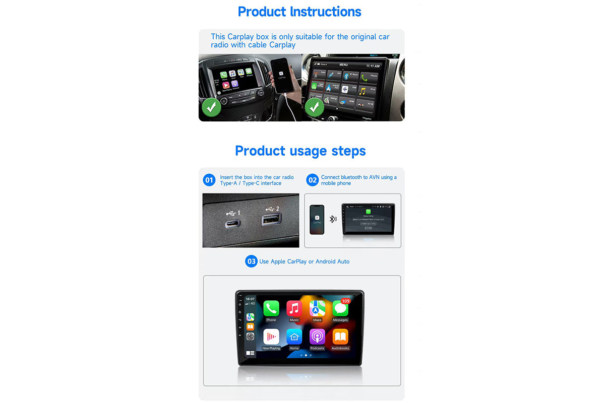 2 in 1 Wireless CarPlay Adapter for iPhone Convert Wired to Wireless CarPlay