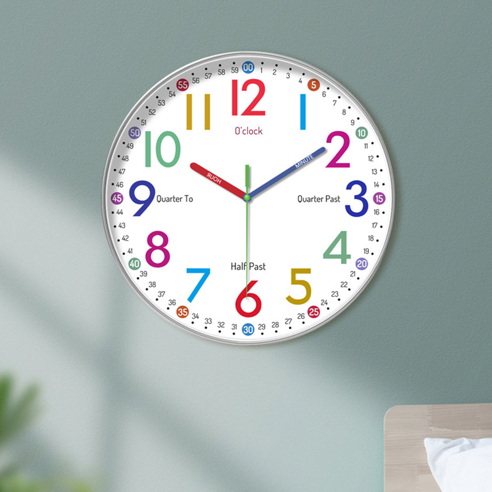 12-Inch Learning Wall Clock for Kids Silent Clock Battery Operated Colorful Teaching Time Clock Style 1