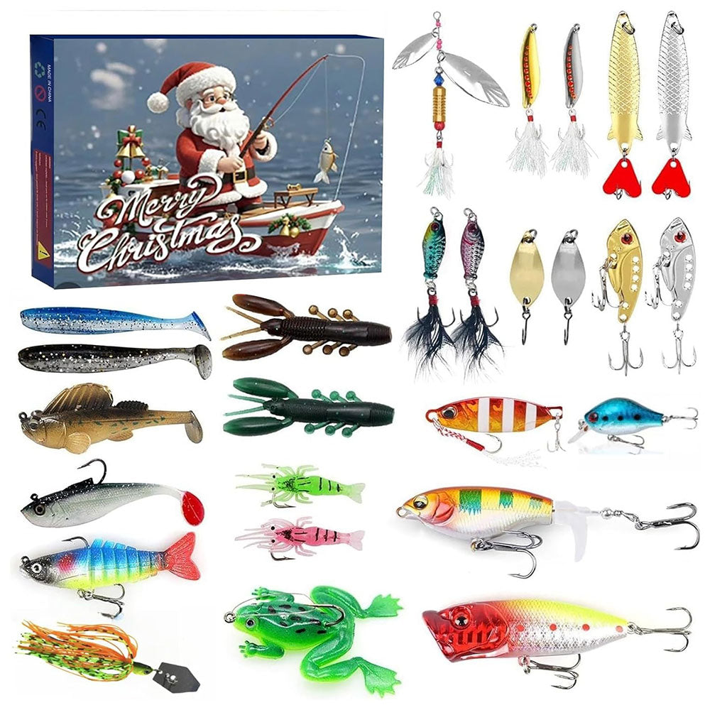 26 Days Fishing Christmas Advent Calendar Fishing Tackle Christmas Countdown Xmas Fishing Lures Set for Fishing Lover