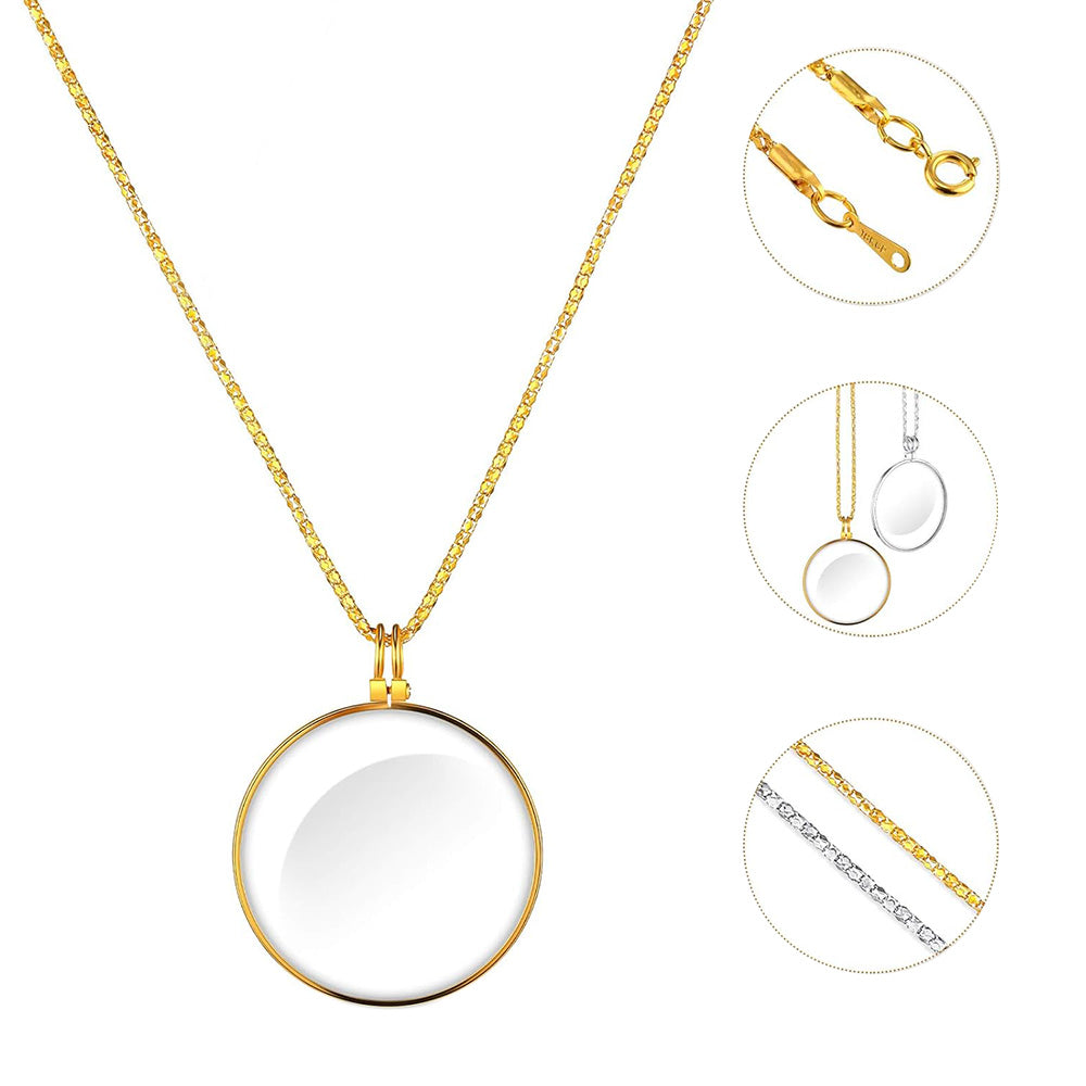 2-Pack 5X Necklace Magnifier Long Chain Magnifying Pendant for Reading Zooming Needlework