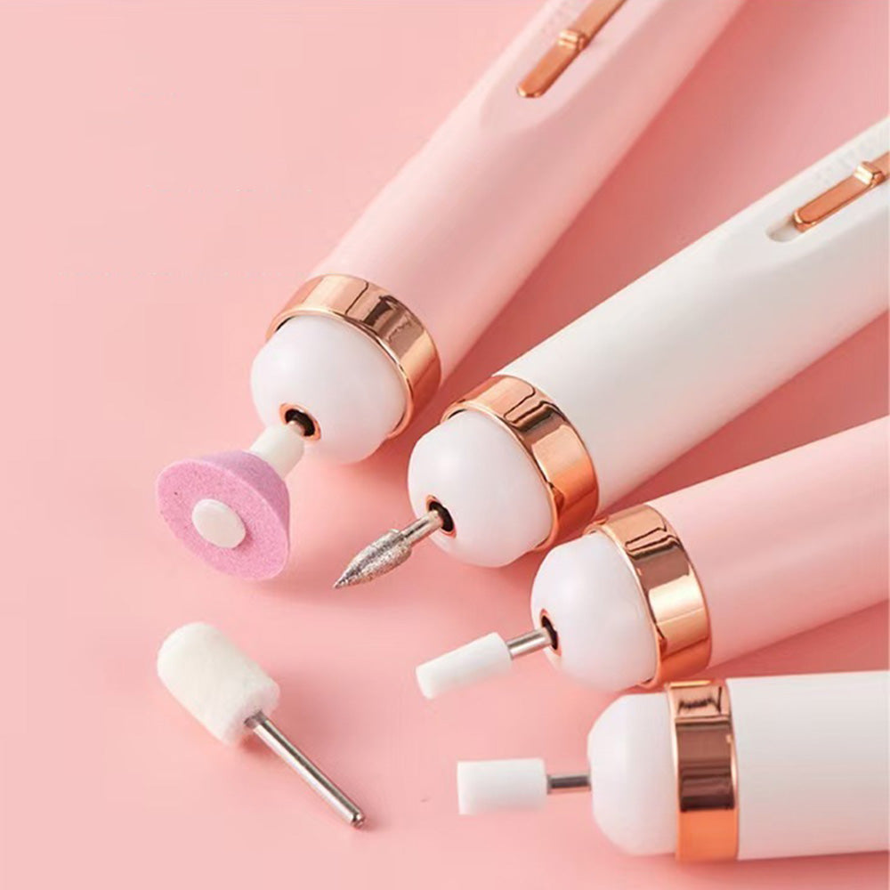 Electric Nail Drill Pen with LED Light and 5 Grinding Heads USB Manicure Machine Pink