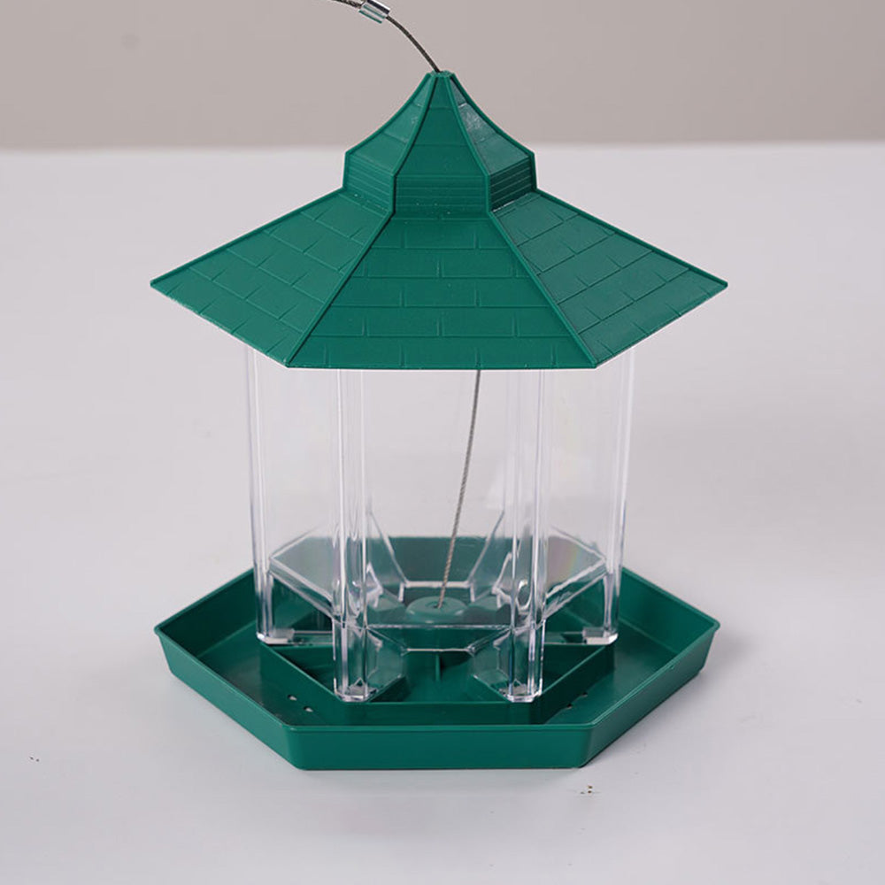 Outdoor Hanging Bird Feeder Gazebo Shape Seed Container Green