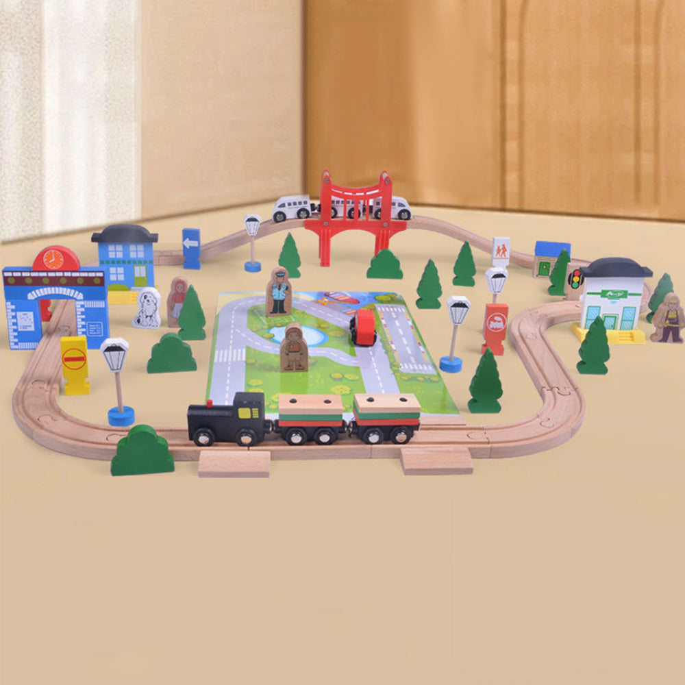 Wooden Train Set with Tracks ¨C Expandable and Changeable for Girls and Boys 6 Years Old Style 2