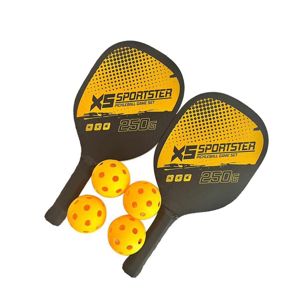 2 Wooden Sports Pickleball Paddle and 4 Pickleball Set with Carry Bag Yellow