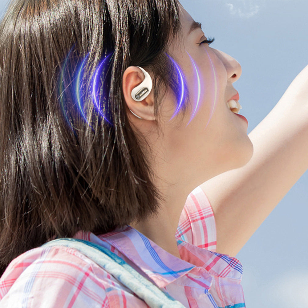 Wireless Open Ear Headphones Bluetooth 5.4 Stereo Sound Earphones with Charging Case Beige