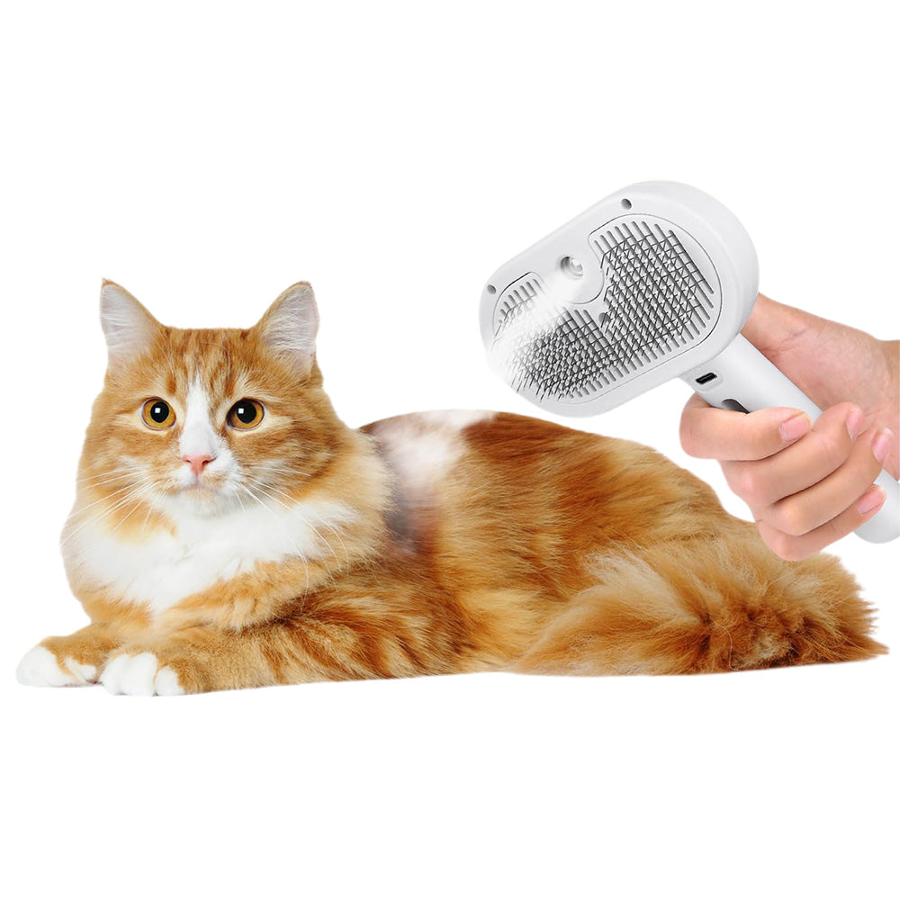Pet Steam Brush Cat Dog Spray Hair Removal Comb for Shedding Grooming White