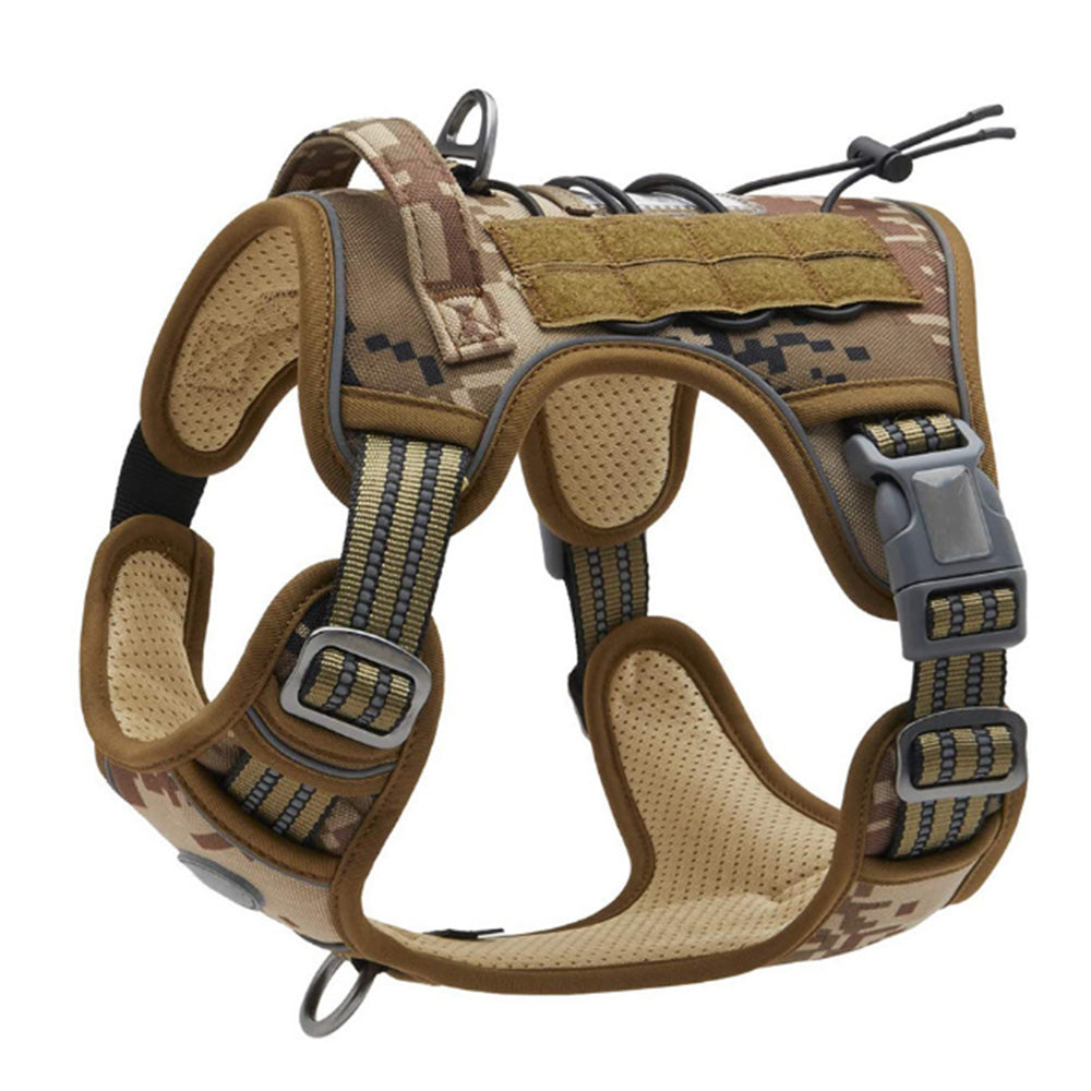 Tactical Dog Harness with Reflective Pet No Pull Adjustable Military Vest for Walking Training Brown