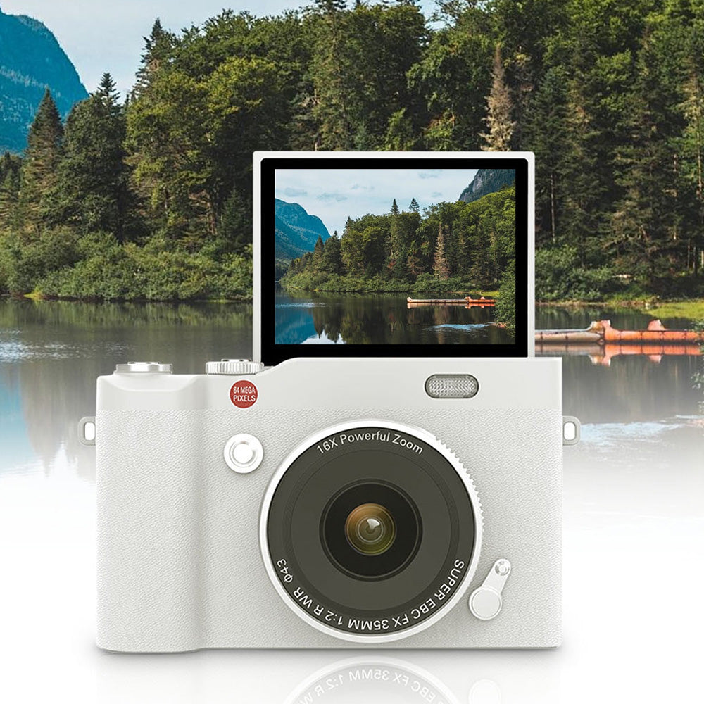 4K 64MP Vlogging Camera with Flip Screen & 16X Digital Zoom White