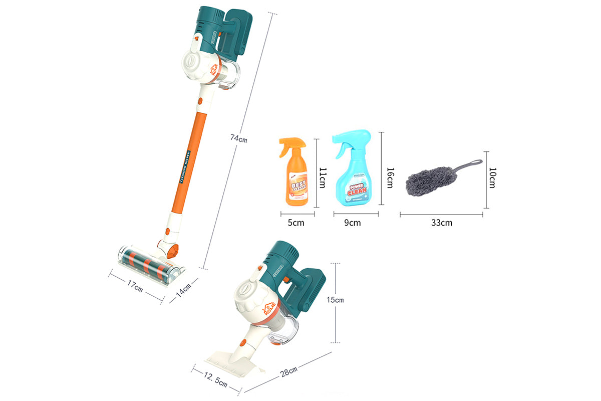 3-in-1 Kids Vacuum Cleaner Toy with Lights Sounds Pretend Role Play House Cleaning Set
