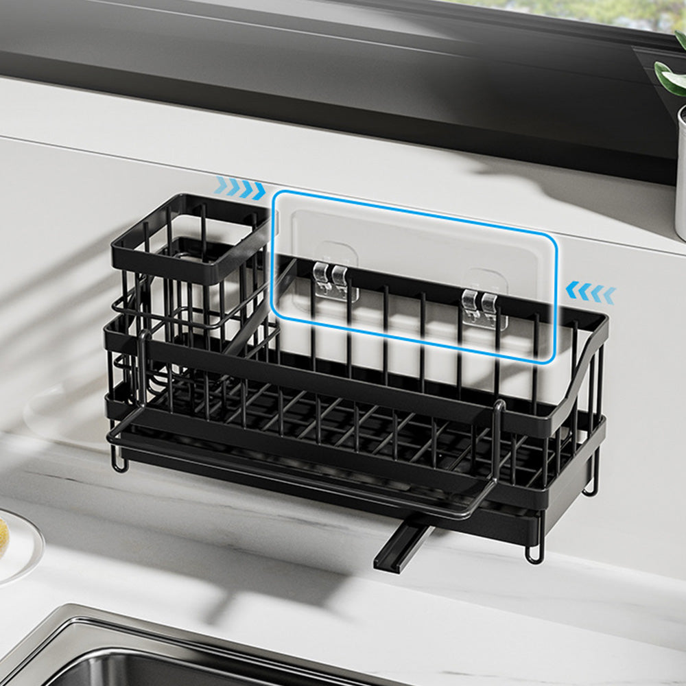 Wall Mount Sponge Rack Sink Caddy Organizer with High Brush Holder for Kitchen Essentials