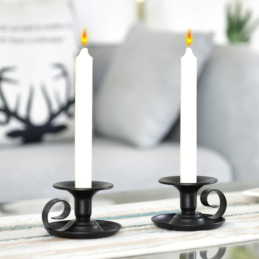 2Pcs Retro Black Iron Taper Candle Holders for Thanksgiving Christmas
