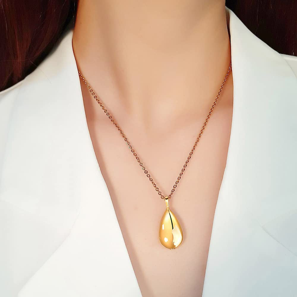 Stainless Steel Teardrop Cremation Pendant �Keepsake Memorial Necklace Gold