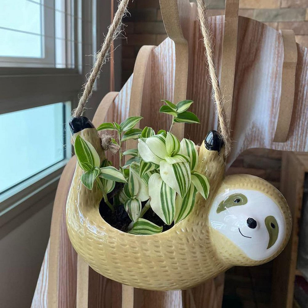 Sloth Hanging Planters Pots Cute Wall Planter Succulent Air Plants Cactus Ceramic Flower Pot-Yellow