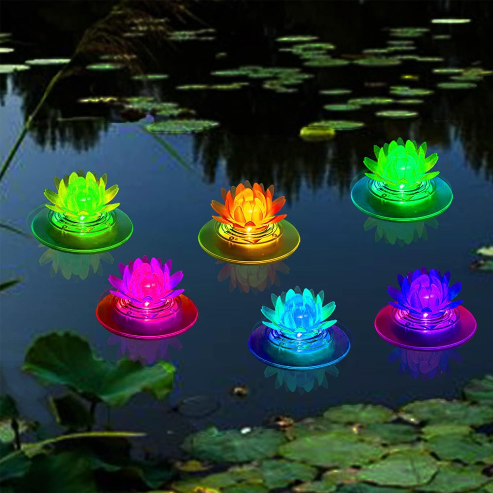 Solar Powered Floating Pool Lights RGB Color Changing Water Resistant LED Floating Pond Light Decoration Lotus Style