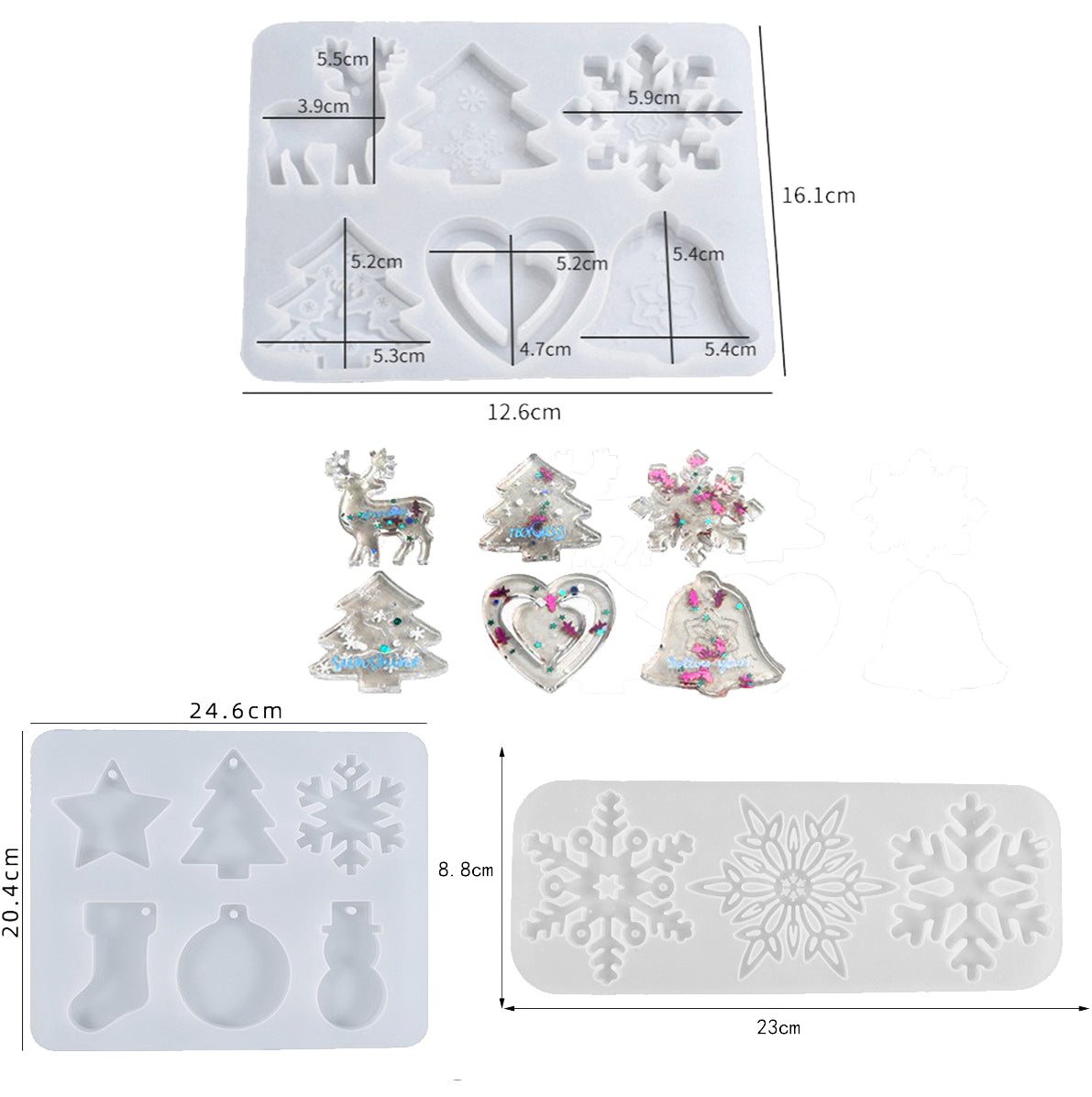 3 Pack Christmas Resin Molds Silicone Ornament Pendant