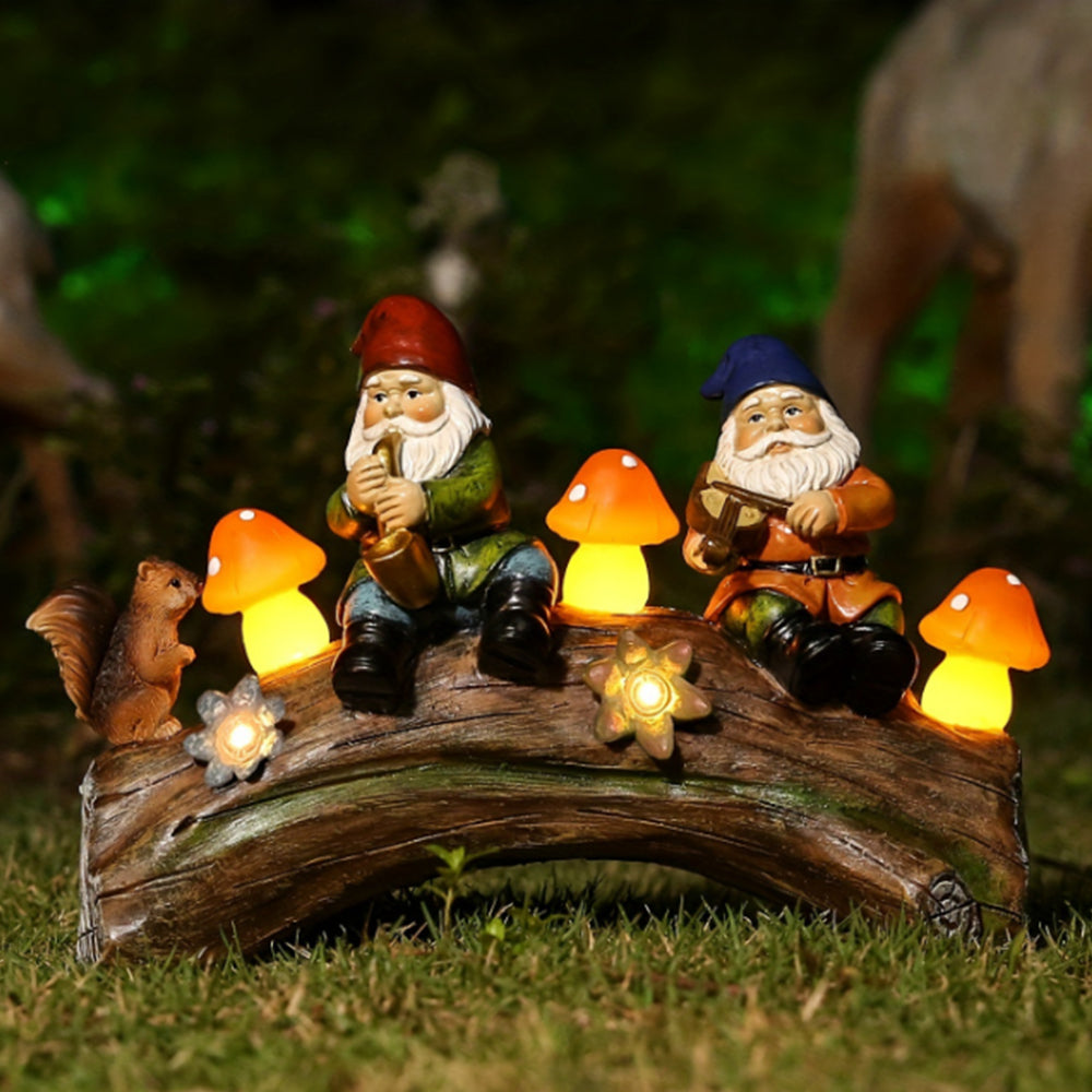 Solar Gnome Statues Light Resin Mushroom Light Garden Yard Ornament Decor