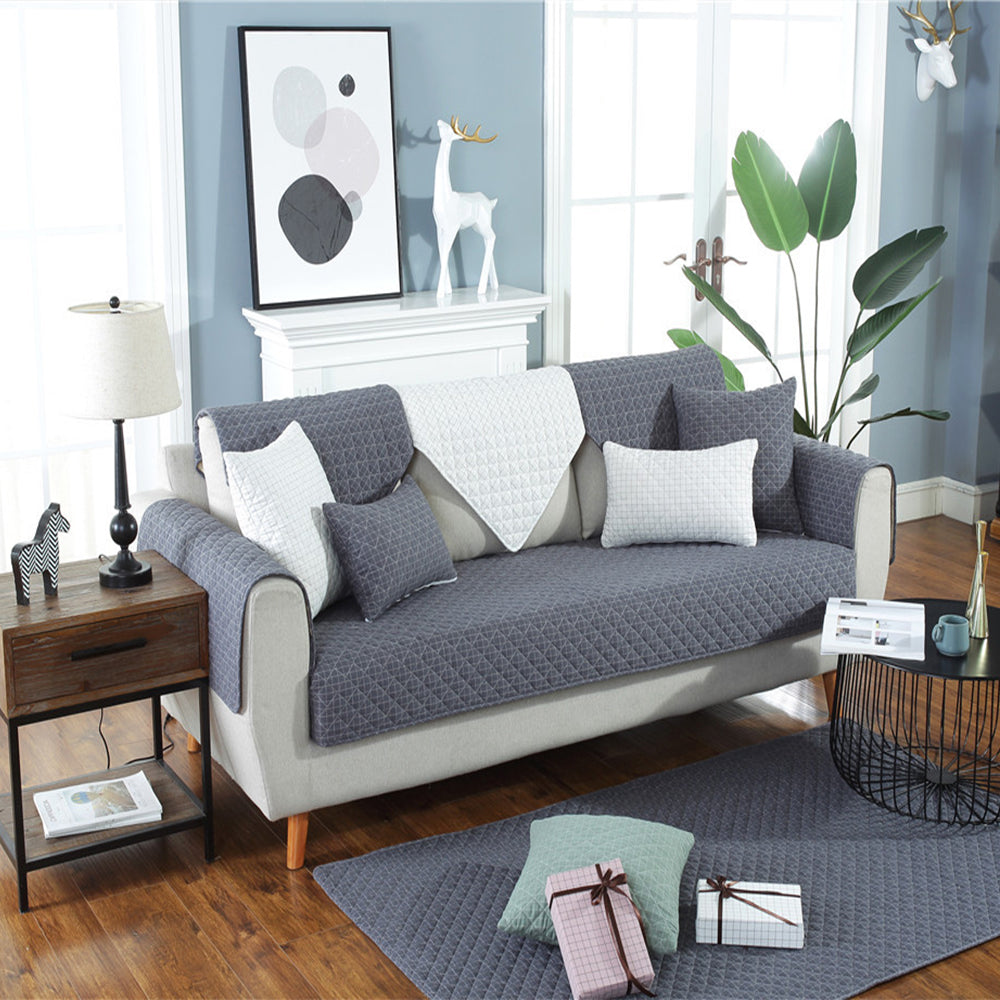Soft Couch Cover Washable Furniture Protector for Dogs Non-Slip Sofa Slipcover -Grey