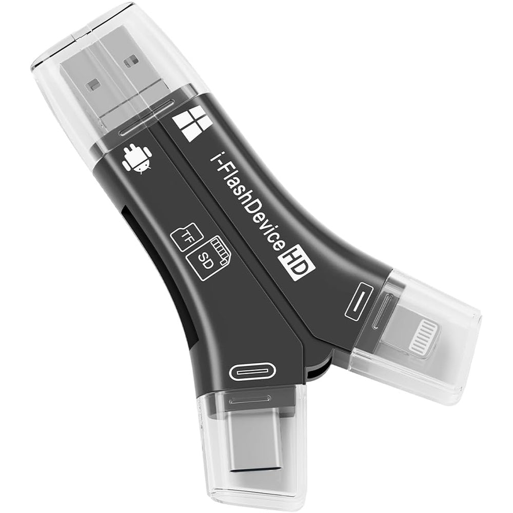 4-in-1 Multi-Port Memory Card Reader ââ‚?USB, USB-C, Micro USB, SD/TF Card Slots and iOS Charging Port Adapter