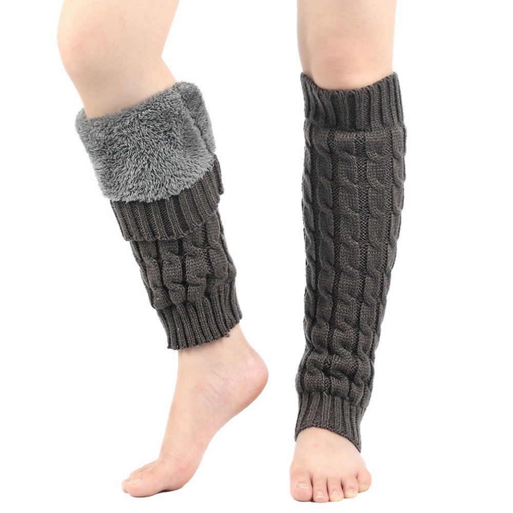 Women Knit Leg Warmers Winter Warm Long Boot Socks Dark Grey