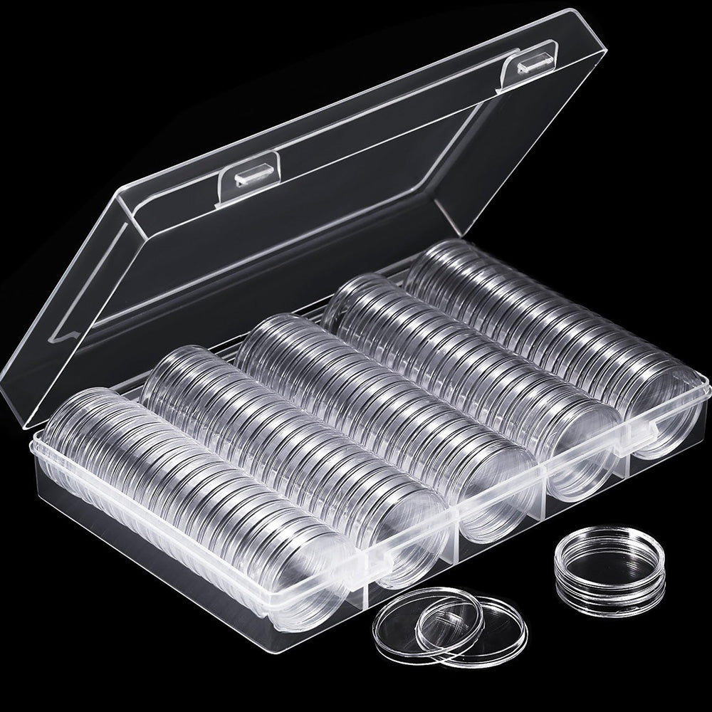 100 Pieces 30mm Coin Capsules Coin Holders Round Coin Protectors with Storage Organizer Box for Coin Collection Supplies