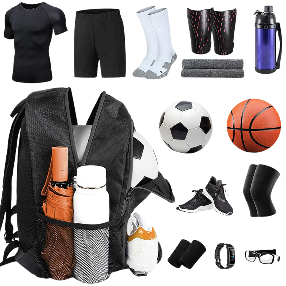 Soccer Backpack Water Resistant Soccer Bag with Ball Holder and Shoe Compartment Black