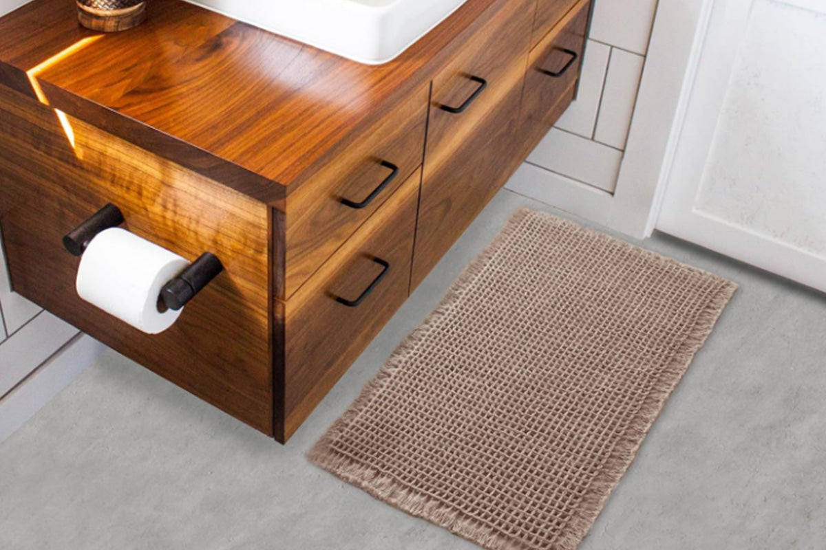 Waffle Bath Mat Cushioned Non Slip Bathroom Rug for Floor Standing Mat-Brown