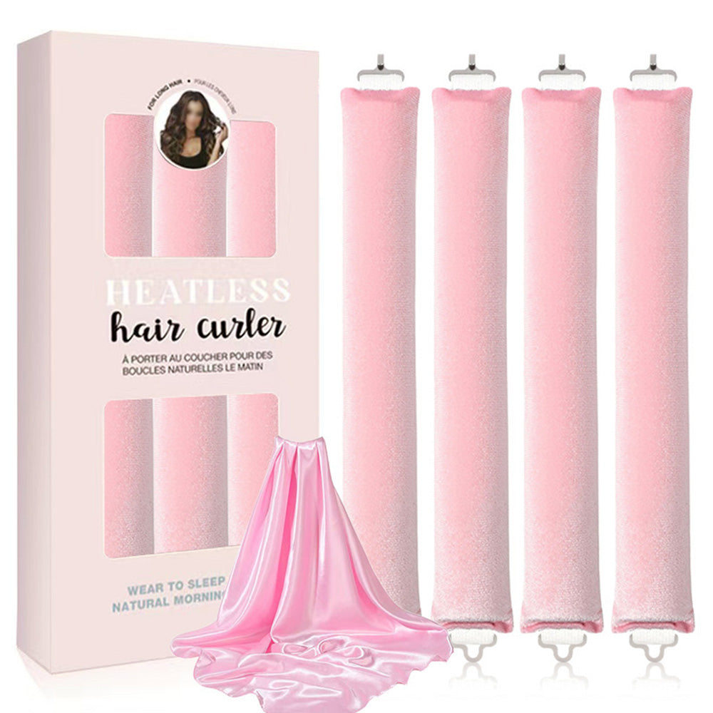 4PCS Heatless Hair Curlers Set for Overnight Styling No-Damage Hair Tools Pink