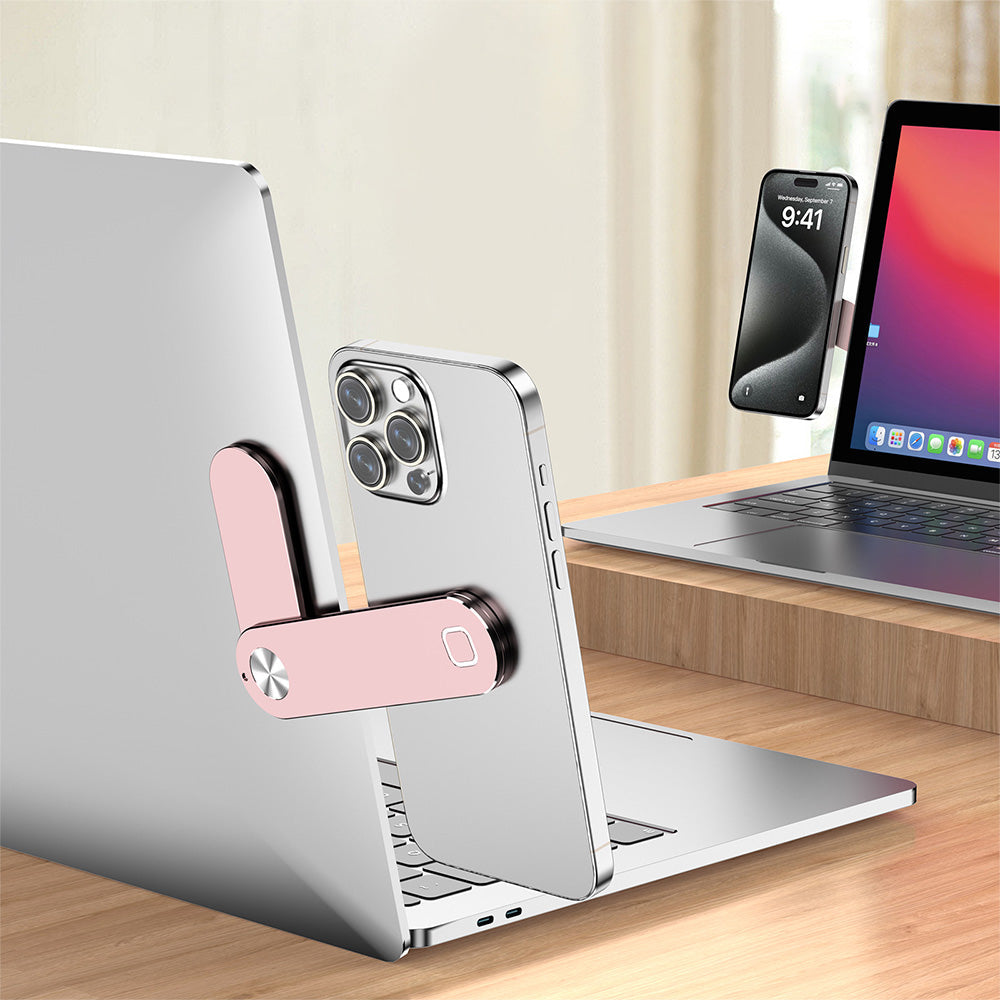 Portable PC Laptop Phone Holder Foldable Screens Expansion Mobile Side Mount Rose Pink