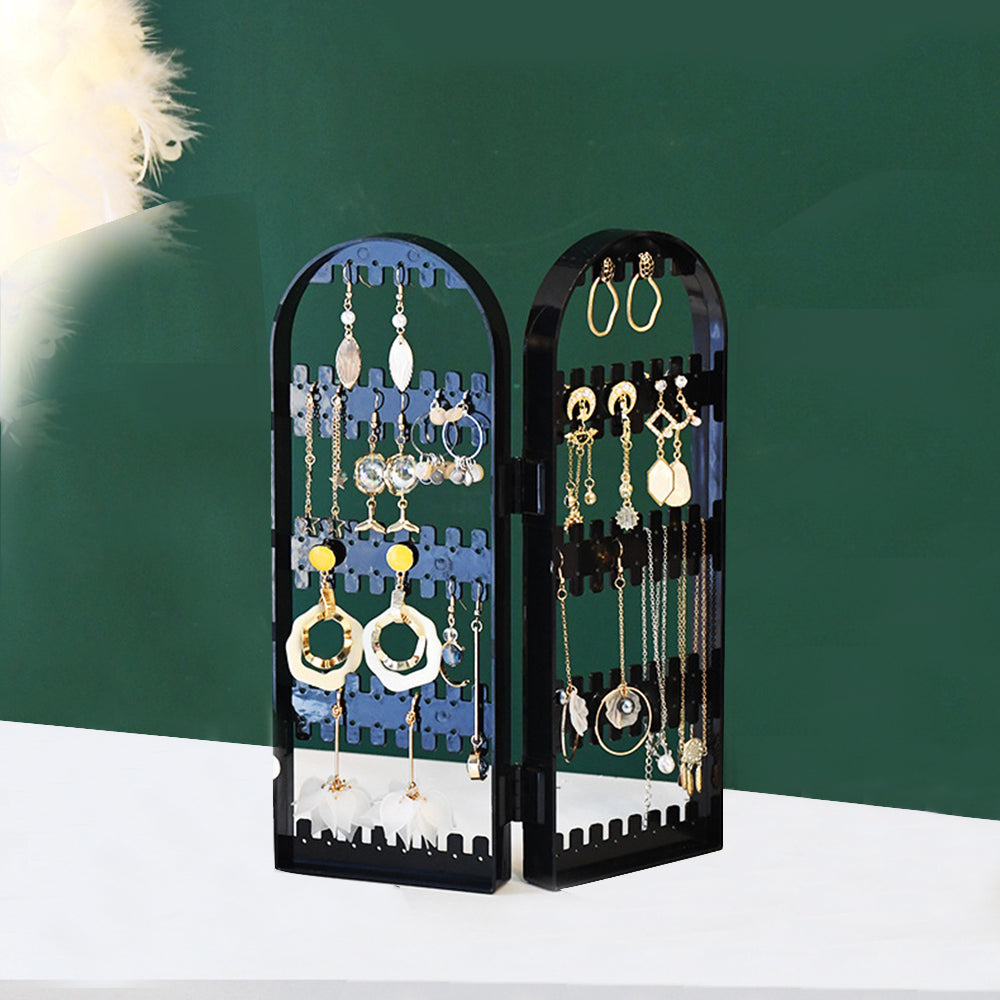 Acrylic Earrings Holder for Women Doors Foldable Screen Necklace Display Rack-Black