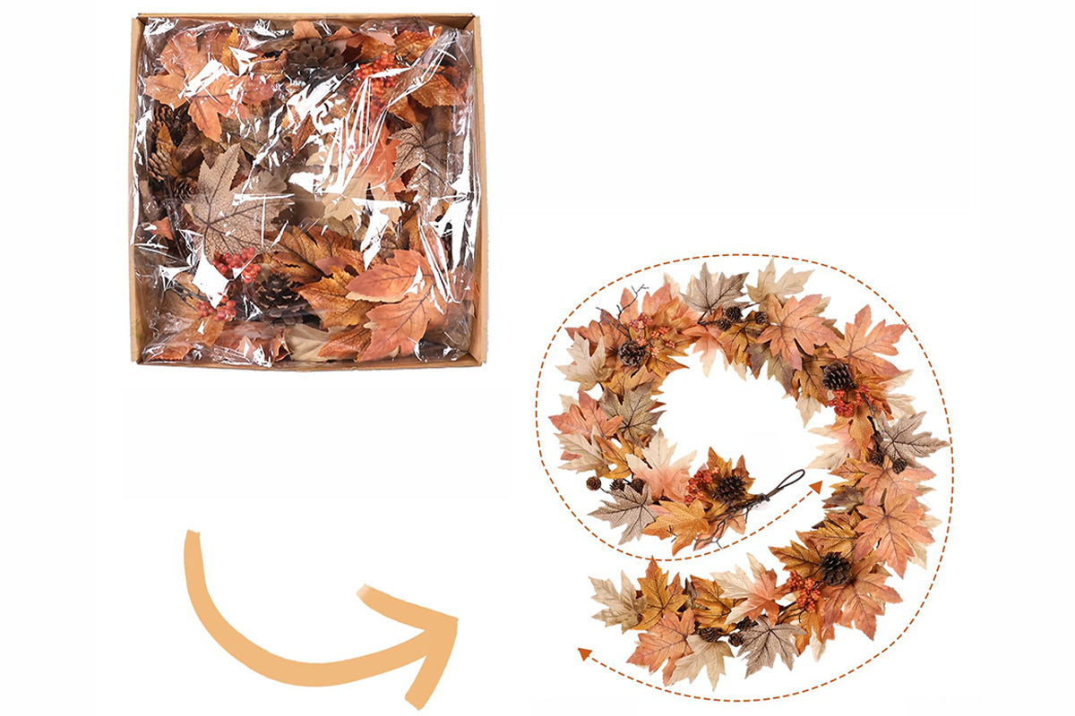 Lighted Thanksgiving Pumpkin Vine Garland Door Hanging Decoration
