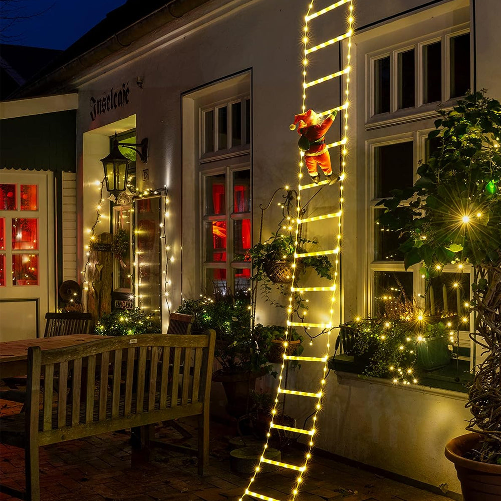 Christmas Decorative Ladder Lights with Santa Claus Xmas Party Decorations for Indoor Outdoor Warm