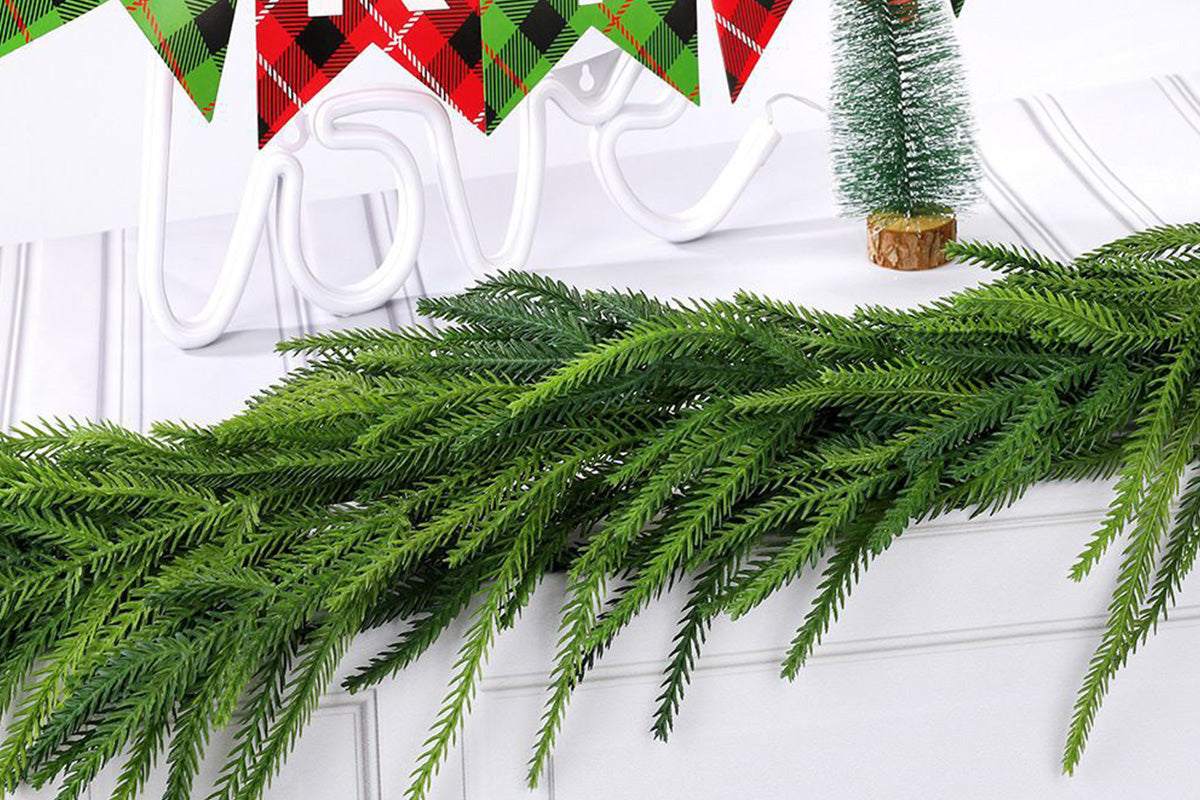 Christmas Norfolk Pine Garland Rattan Greenery Garland for Home Fireplace Decor