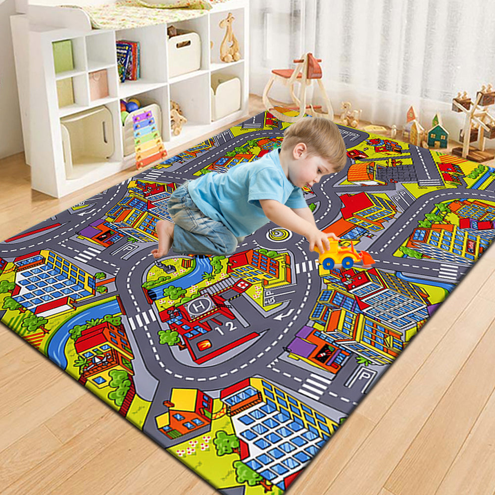 Kids Play Mat City Road Playmat Track Racing Traffic Floor Play Mat Style 1